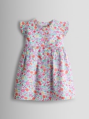 JoJo Maman Bébé Pink Strawberry Floral Frill Shoulder Button Through Baby Dress - Image 2 of 7