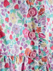JoJo Maman Bébé Pink Strawberry Floral Frill Shoulder Button Through Baby Dress - Image 7 of 7