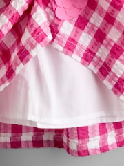 JoJo Maman Bébé Fuchsia Pink Gingham Fruit Appliqué Puff Sleeve Dress - Image 4 of 4