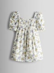 JoJo Maman Bébé Natural Floral Cheesecloth Smocked Bodice Dress - Image 2 of 4