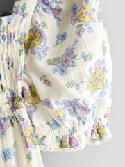 JoJo Maman Bébé Natural Floral Cheesecloth Smocked Bodice Dress - Image 4 of 4