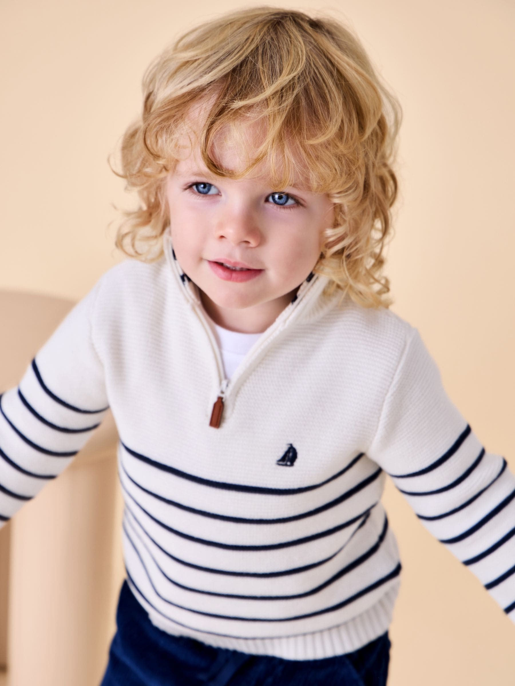Buy JoJo Maman Bébé Cream Navy Stripe Half Zip Knitted Jumper from
