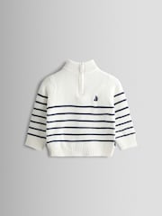 JoJo Maman Bébé Cream Navy Stripe Stripe Half Zip Jumper - Image 1 of 4