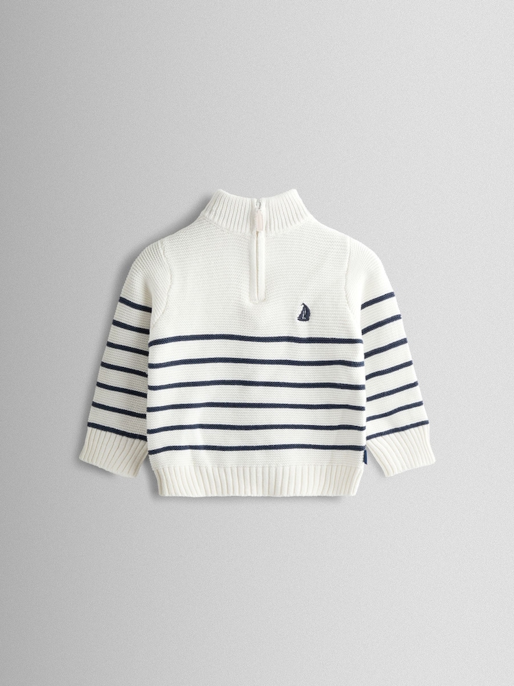 JoJo Maman Bébé Cream Navy Stripe Stripe Half Zip Jumper - Image 1 of 4 JoJo Maman Bébé Cream Navy Stripe Stripe Half Zip Jumper - Image 1 of 4