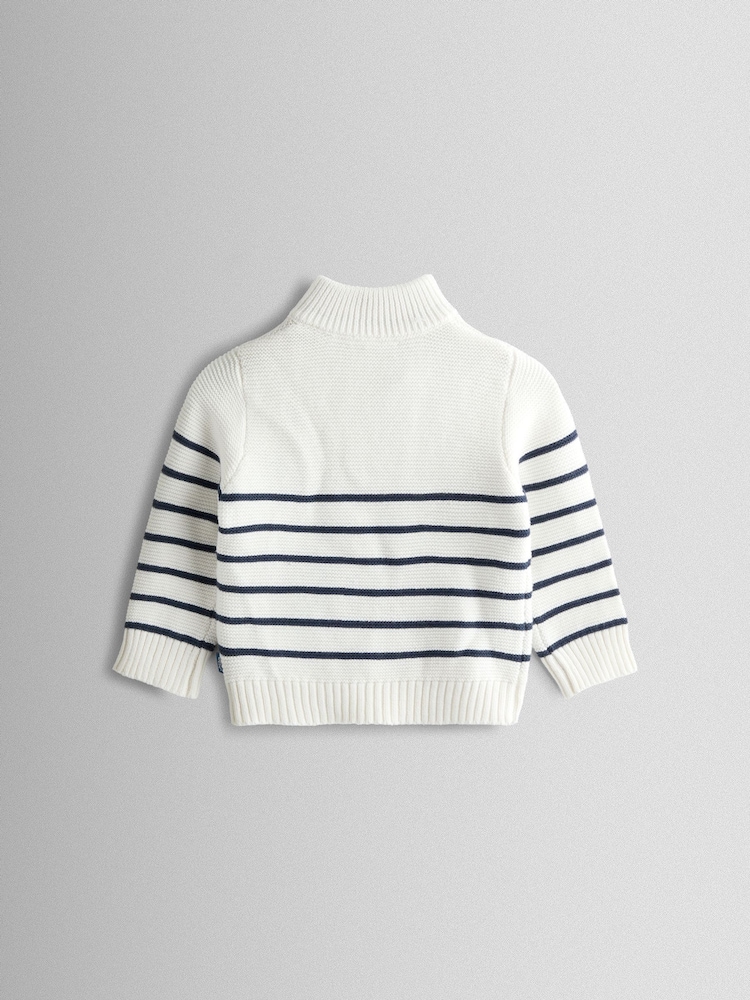 JoJo Maman Bébé Cream Navy Stripe Stripe Half Zip Jumper - Image 2 of 4 JoJo Maman Bébé Cream Navy Stripe Stripe Half Zip Jumper - Image 2 of 4