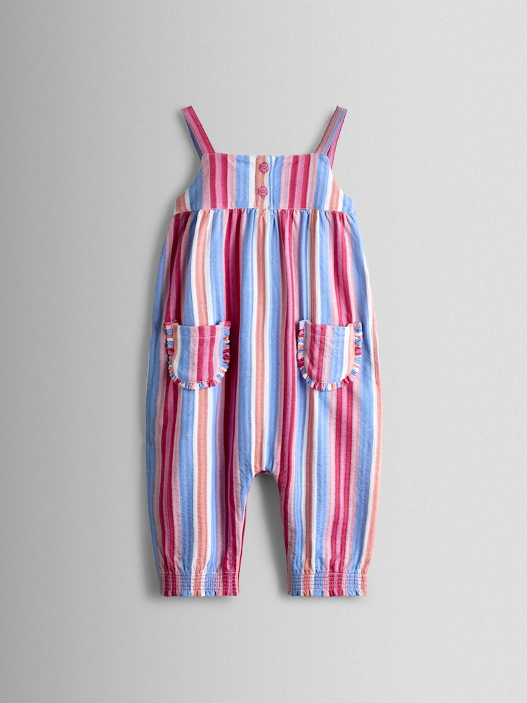JoJo Maman Bébé Pink Stripe Cherry Strappy Jersey Jumpsuit - Image 1 of 3 JoJo Maman Bébé Pink Stripe Cherry Strappy Jersey Jumpsuit - Image 1 of 3