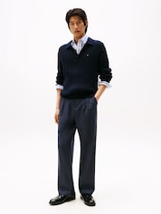 Tommy Hilfiger Blue Regular Fit Cable Knit Long Sleeve Polo Shirt - Image 3 of 5