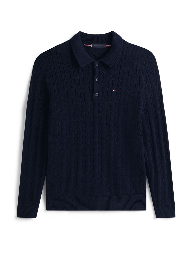 Tommy Hilfiger Blue Regular Fit Cable Knit Long Sleeve Polo Shirt - Image 5 of 5