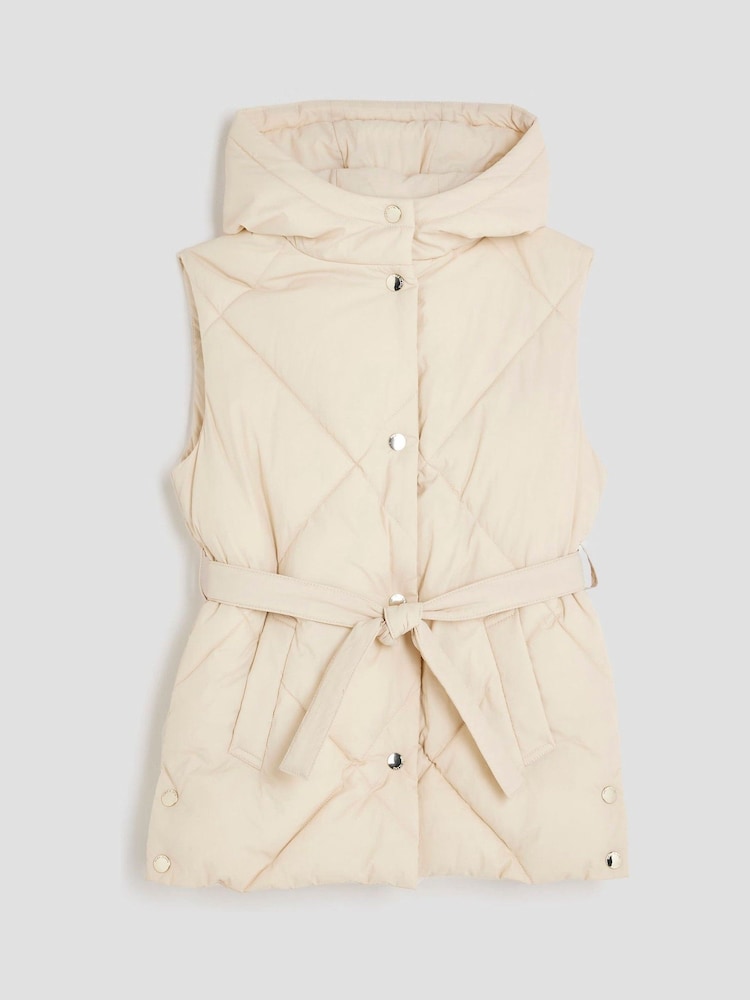 River Island Cream Quilted Belted Gilet - Image 1 of 5