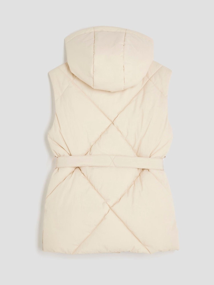 River Island Cream Quilted Belted Gilet - Image 2 of 5