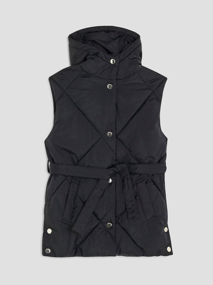 River Island Black Quilted Belted Gilet - Image 1 of 5