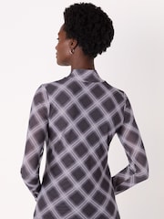 Whistles Purple/Grey Check Print Mesh Top - Image 2 of 5