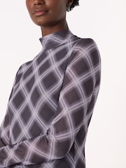 Whistles Purple/Grey Check Print Mesh Top - Image 4 of 5
