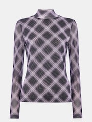 Whistles Purple/Grey Check Print Mesh Top - Image 5 of 5