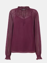 Whistles Purple Tie Neck Detail Sheer Blouse - Image 5 of 5