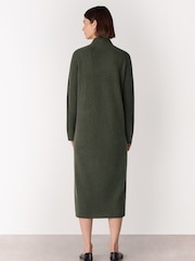Whistles Green Funnel Neck Wool Midi Dress - Image 2 of 5