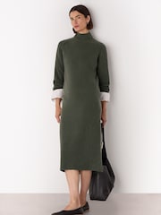 Whistles Green Funnel Neck Wool Midi Dress - Image 3 of 5