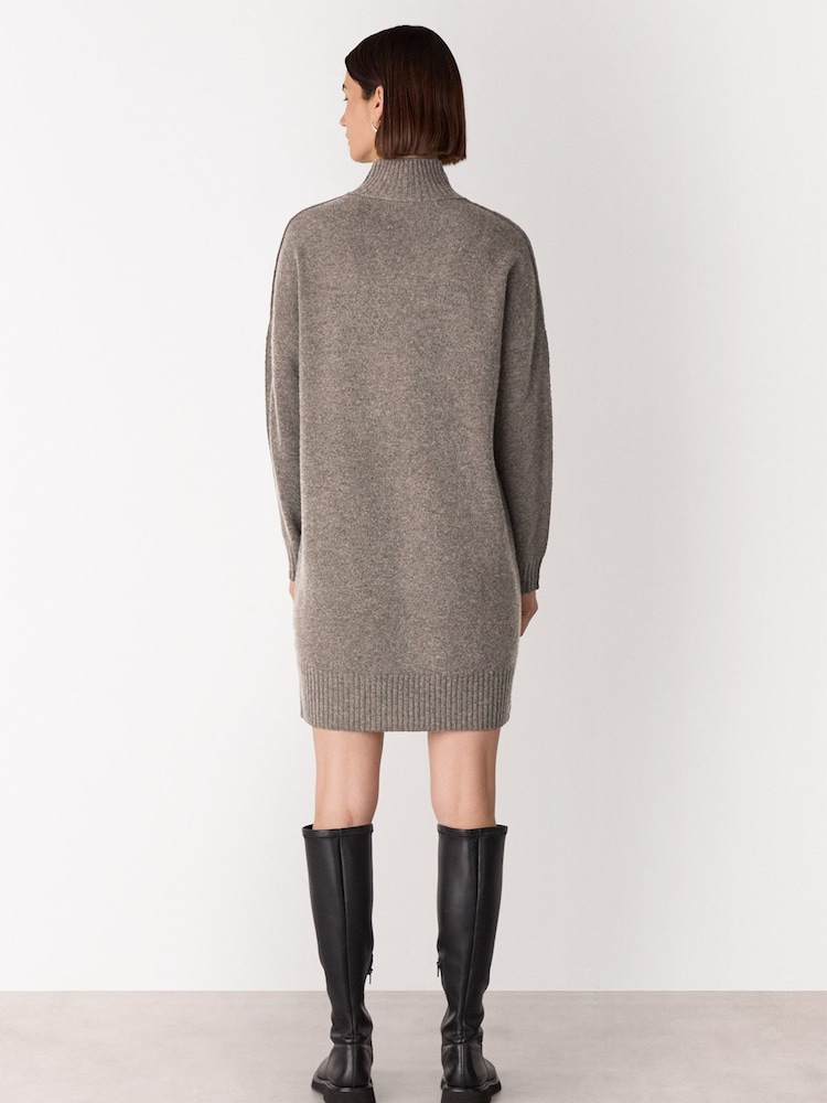 Whistles Nude Funnel Neck Wool Midi Dress - Image 2 of 5