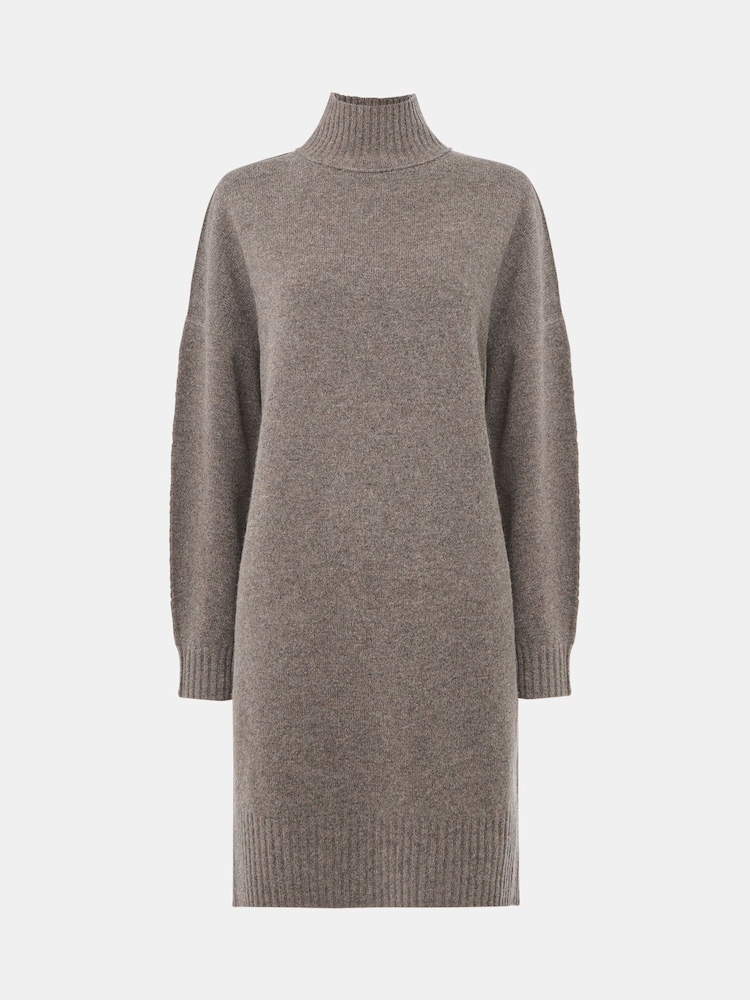 Whistles Nude Funnel Neck Wool Midi Dress - Image 5 of 5