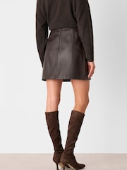 Whistles Brown Leather A-Line Skirt - Image 2 of 4