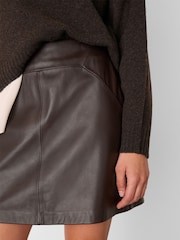 Whistles Brown Leather A-Line Skirt - Image 4 of 4