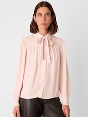 Whistles Pink Tie Detail Crepe Blouse - Image 1 of 4