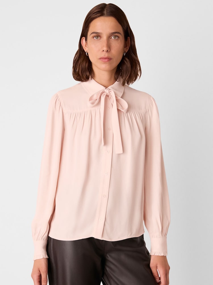 Whistles Pink Tie Detail Crepe Blouse - Image 1 of 4