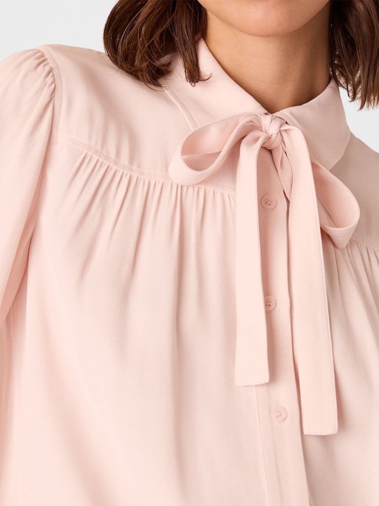 Whistles Pink Tie Detail Crepe Blouse - Image 4 of 4