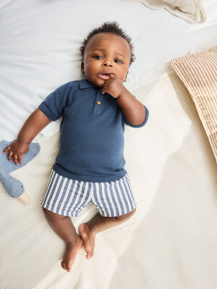 Navy Blue Knitted Top and Woven Shorts Baby Set (0mths-2yrs) - Image 1 of 3 Navy Blue Knitted Top and Woven Shorts Baby Set (0mths-2yrs) - Image 1 of 3