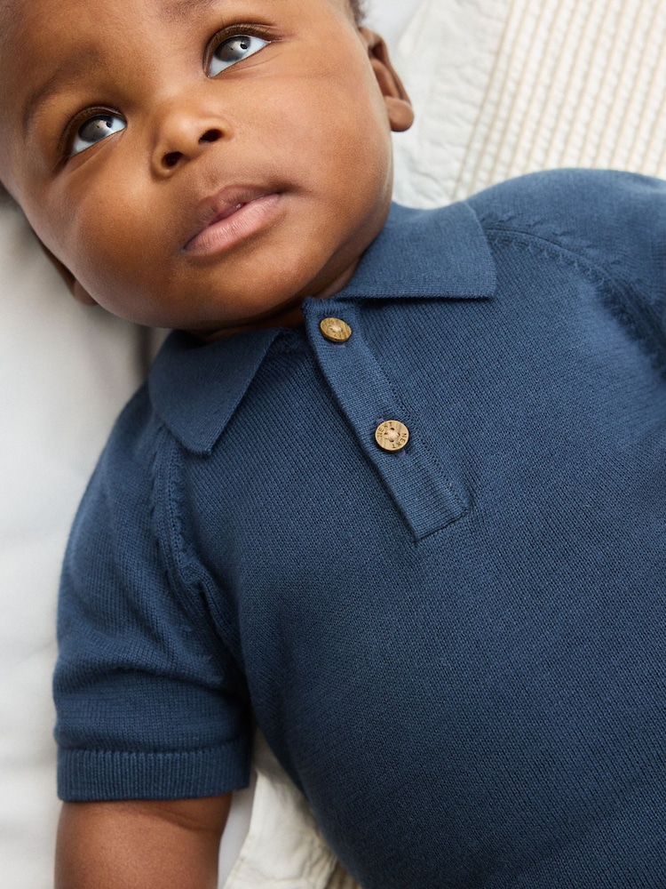 Navy Blue Knitted Top and Woven Shorts Baby Set (0mths-2yrs) - Image 2 of 3 Navy Blue Knitted Top and Woven Shorts Baby Set (0mths-2yrs) - Image 2 of 3