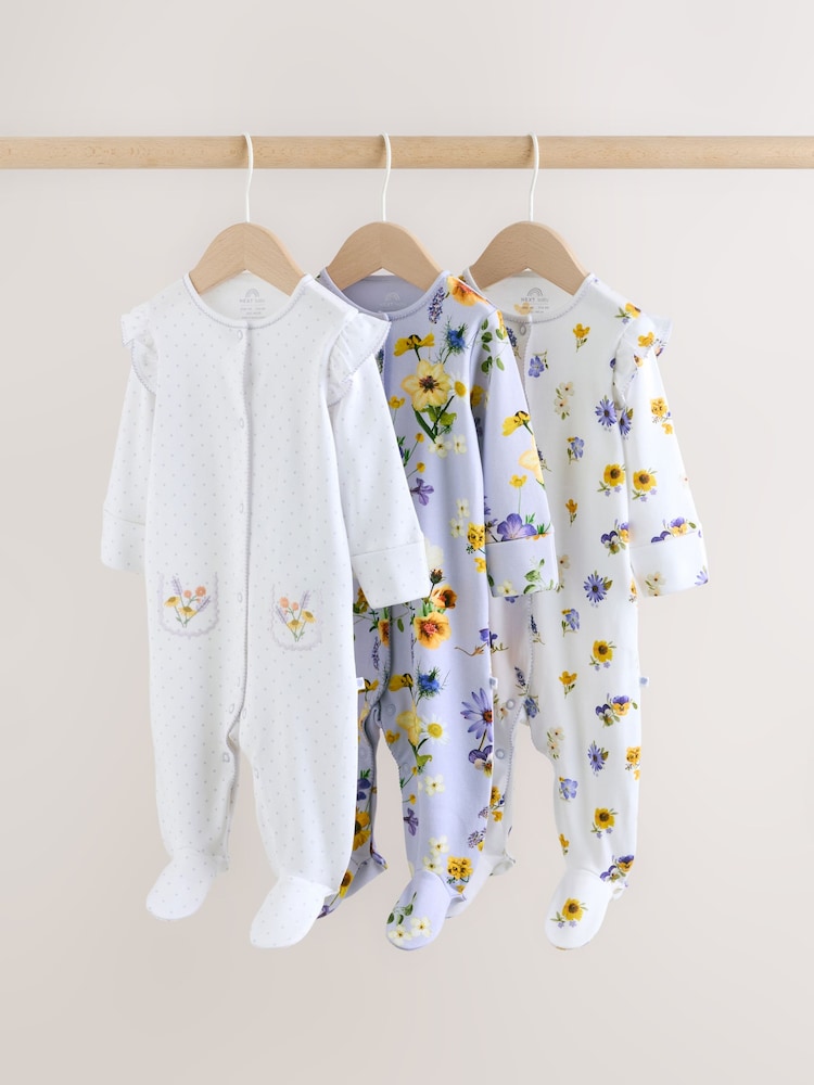 Lilac Purple Baby Sleepsuits 3 Pack (0mths-2yrs) - Image 1 of 13 Lilac Purple Baby Sleepsuits 3 Pack (0mths-2yrs) - Image 1 of 13