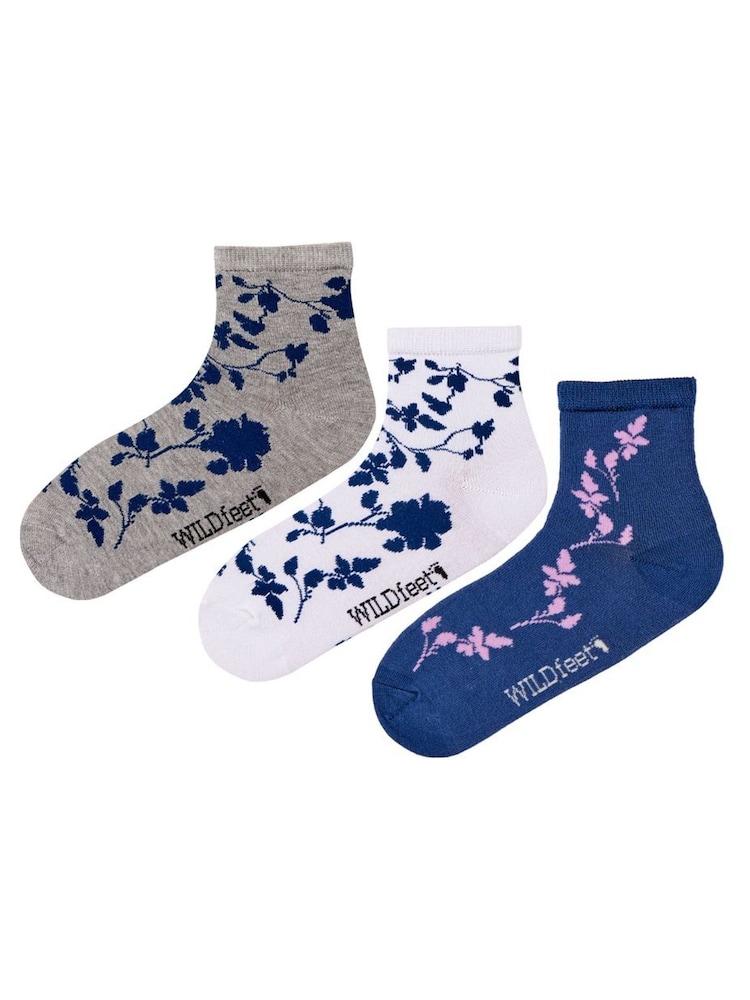 Wild Feet Blue Cropped Supersoft Ankle Socks 3 Pack - Image 2 of 7