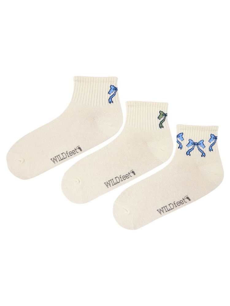 Wild Feet Cream Cropped Length Rib Ankle Socks 3  Pack - Image 2 of 8