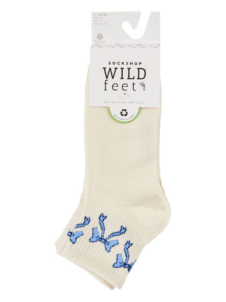 Wild Feet Cream Cropped Length Rib Ankle Socks 3  Pack - Image 8 of 8