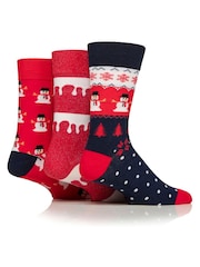 Wild Feet Red Snowman Christmas Socks 3 Pack - Image 3 of 4