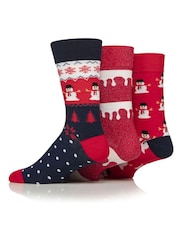Wild Feet Red Snowman Christmas Socks 3 Pack - Image 4 of 4