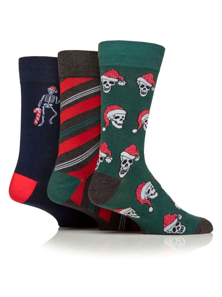 Wild Feet Green Christmas To The Bone Christmas Socks 3 Pack - Image 1 of 4