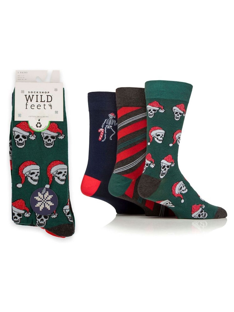 Wild Feet Green Christmas To The Bone Christmas Socks 3 Pack - Image 4 of 4