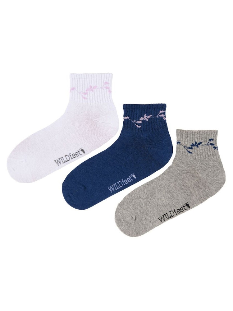 Wild Feet White Cropped Length Rib Ankle Socks 3  Pack - Image 2 of 8