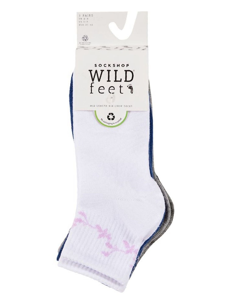 Wild Feet White Cropped Length Rib Ankle Socks 3  Pack - Image 8 of 8