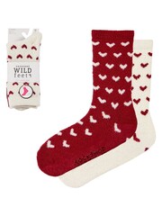Wild Feet Red Supersoft Fun Leisure Socks 2 Pack - Image 6 of 7