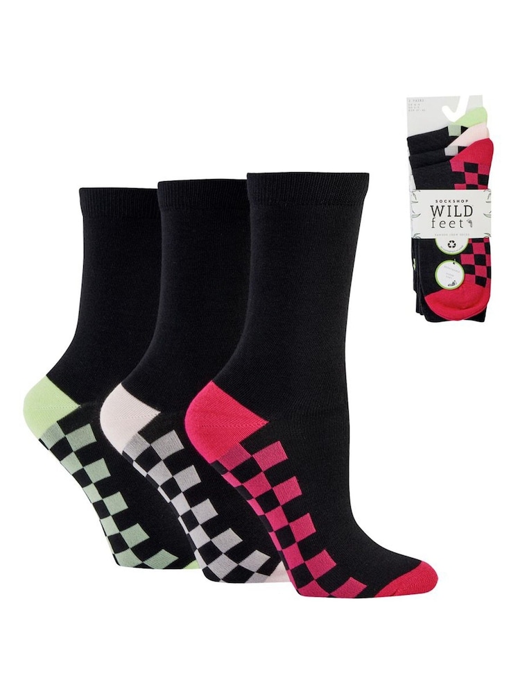 Wild Feet Supersoft Crew Socks With Fun Checkerboard Footbed 3 Pack - Slika 1 iz 6