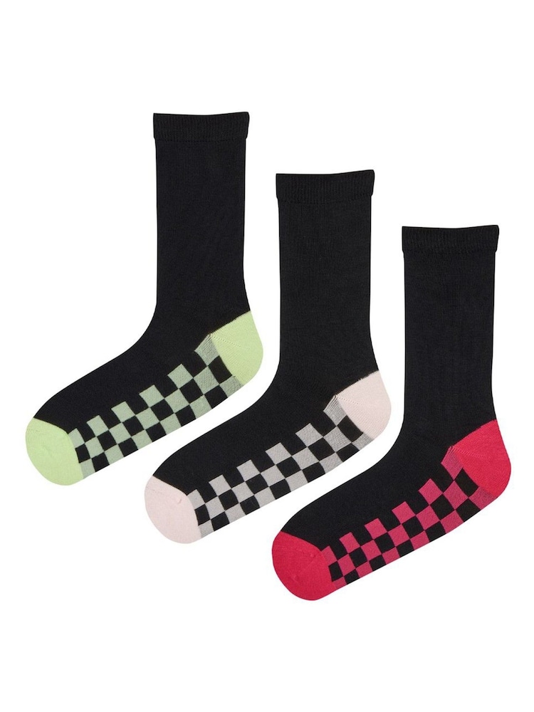 Wild Feet Supersoft Crew Socks With Fun Checkerboard Footbed 3 Pack - Slika 2 iz 6