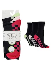 Wild Feet Supersoft Crew Socks With Fun Checkerboard Footbed 3 Pack - Slika 4 iz 6