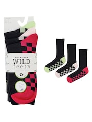 Wild Feet Supersoft Crew Socks With Fun Checkerboard Footbed 3 Pack - Slika 5 iz 6