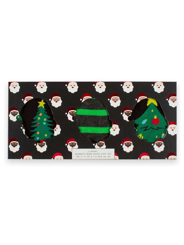 Wild Feet Black Neon Christmas Tree In Santa Socks 3 Pack - Image 2 of 4