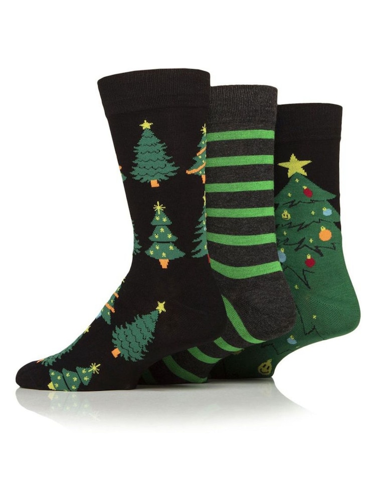 Wild Feet Black Neon Christmas Tree In Santa Socks 3 Pack - Image 4 of 4
