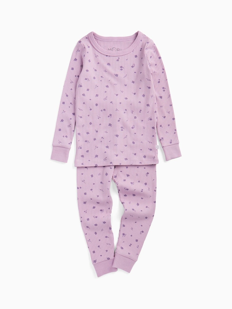 MORI Purple Floral Supersoft Ribbed Pyjamas Set - Image 1 of 2