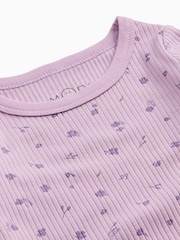 MORI Purple Floral Supersoft Ribbed Pyjamas Set - Image 2 of 2
