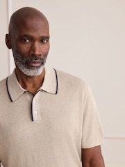 Neutral Signature 100% Linen Tipped Knitted Polo Shirt - Image 1 of 5